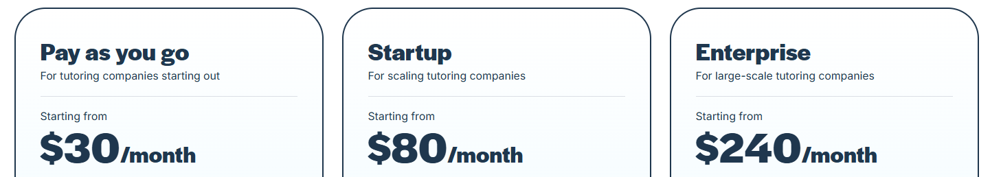 TutorCruncher pricing tiers screenshot